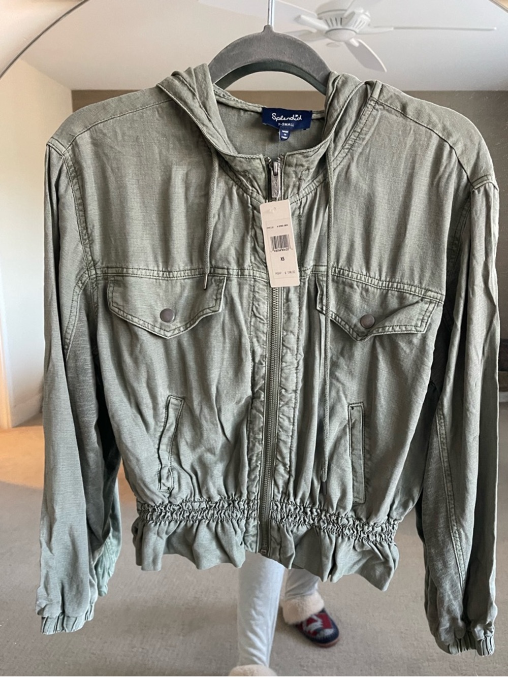 Splendid Utility Zip Jacket in Olive Green